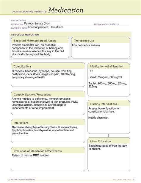 Ferrous Sulfate Ati Medication Template Guide