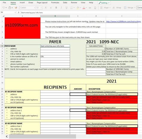 Free 1099-Nec Excel Template Download