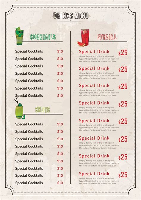 Free Bar Drink Menu Template Designs