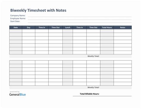 Free Bi-Weekly Timesheet Template For Easy Time Tracking