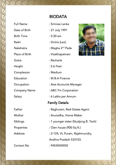 Free Bio Data Template For Marriage Biodata Format