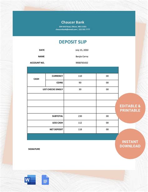 Free Deposit Slip Template In Microsoft Word