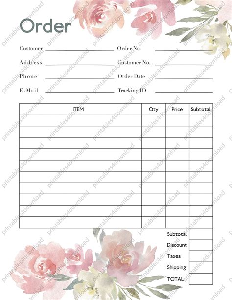 Free Florist Order Form Template Download