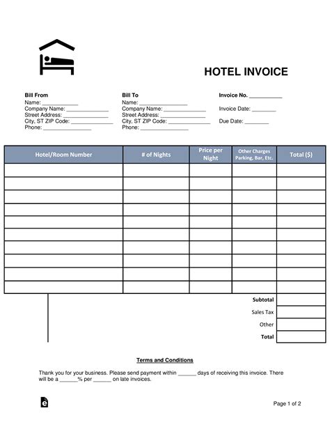 Free Hotel Invoice Template In Microsoft Word