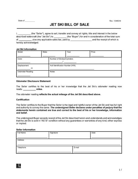 Free Jet Ski Bill Of Sale Word Template Download