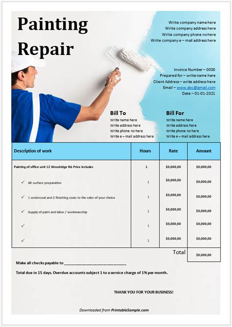 Free Painting Estimate Template In Microsoft Word