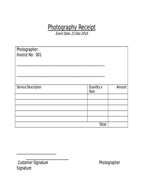 Free Photography Receipt Template Download