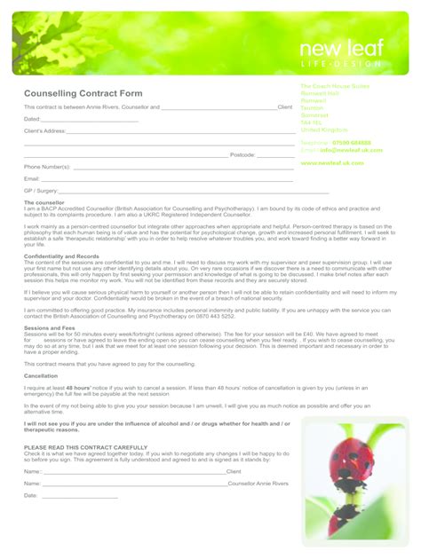 Free Printable Counselling Contract Template Download