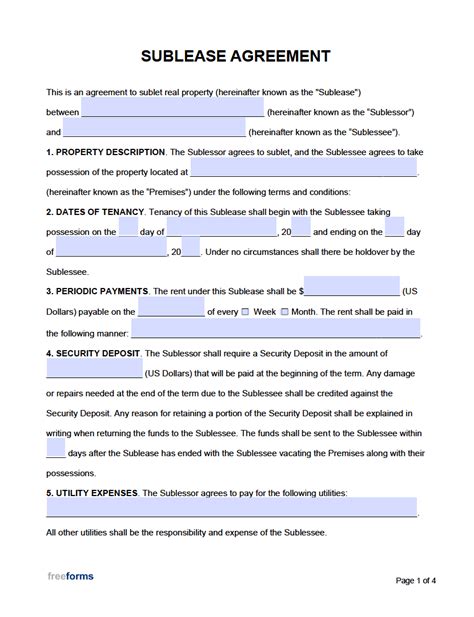 Free Sublease Agreement Template Word Download