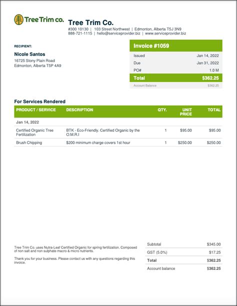 Free Tree Service Invoice Template Download