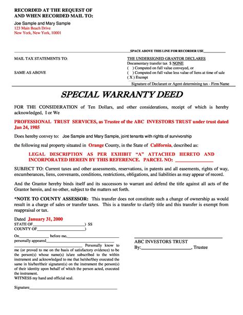 Free Warranty Deed Template In Microsoft Word