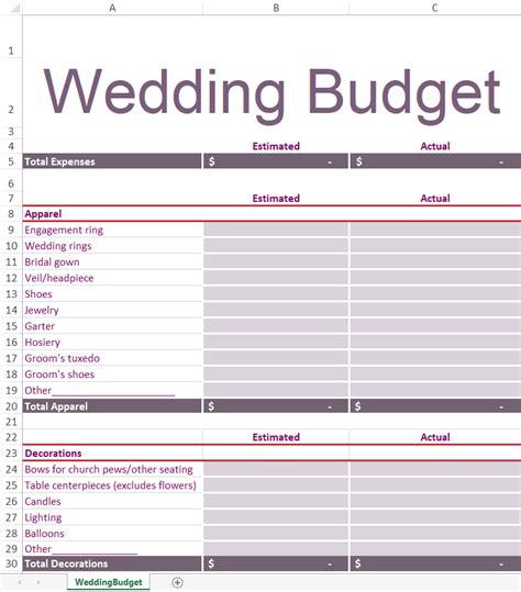 Free Wedding Planning Spreadsheet Template Download