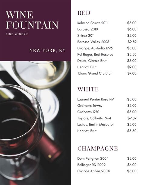 Free Wine Menu Template Download For Restaurants