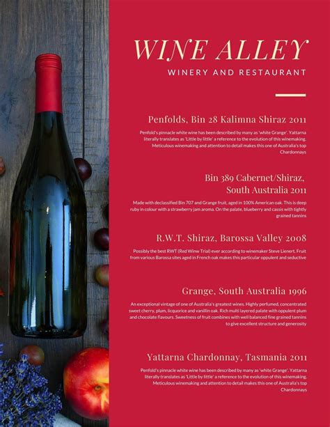 Free Wine Menu Templates For Download