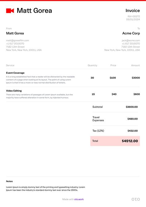 Freelance Videographer Invoice Template For Easy Payments