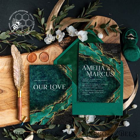 Get 5 Free Emerald Green Wedding Invitation Templates