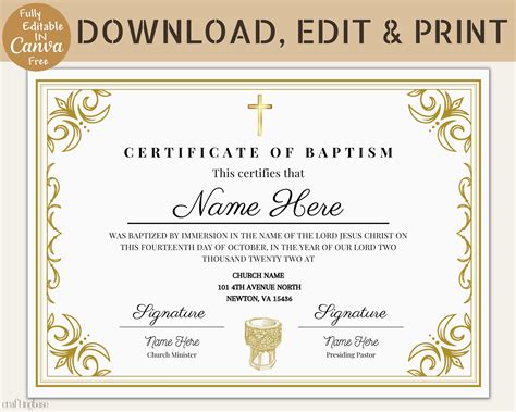 Get Free Baptism Certificate Template Instantly Download