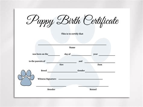 Get Free Puppy Birth Certificate Template In Microsoft Word