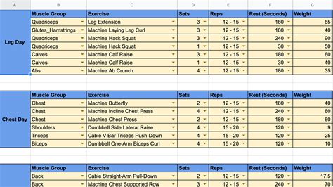 Google Sheets Workout Template For Fitness Planning