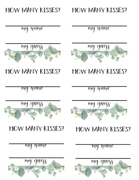 Guess How Many Kisses Free Printable Template