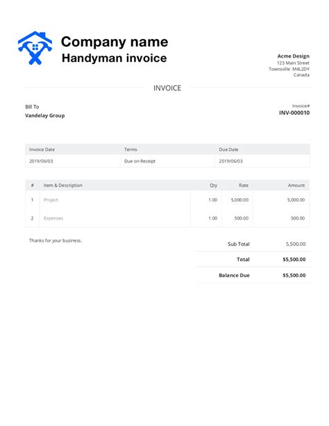 Handyman Invoice Template Word Download And Customize Easily