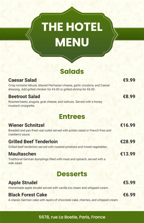 Hotel Menu Templates Free Download Now