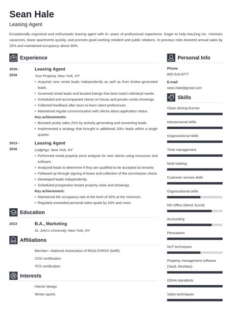 Leasing Agent Resume Template And Writing Guide