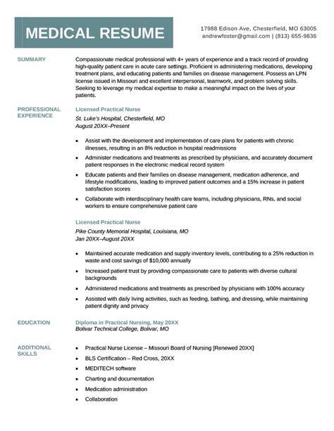 Medical Professional Resume Template Examples