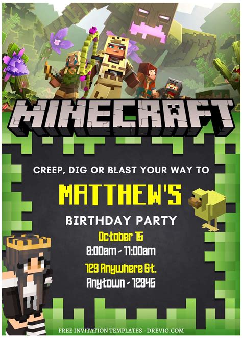 Minecraft Party Invite Template Ideas For Kids