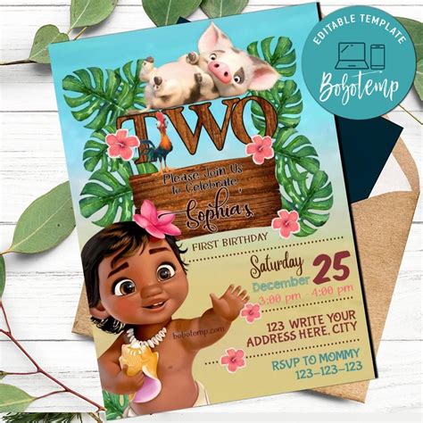 Moana Birthday Invitations Template Free Download