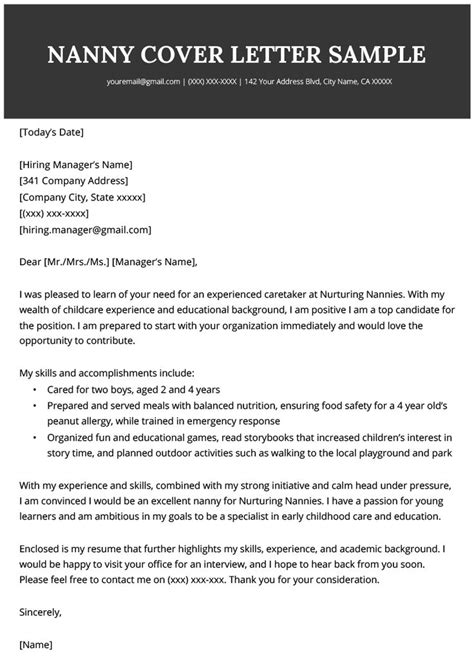 Nanny Cover Letter Template And Writing Guide