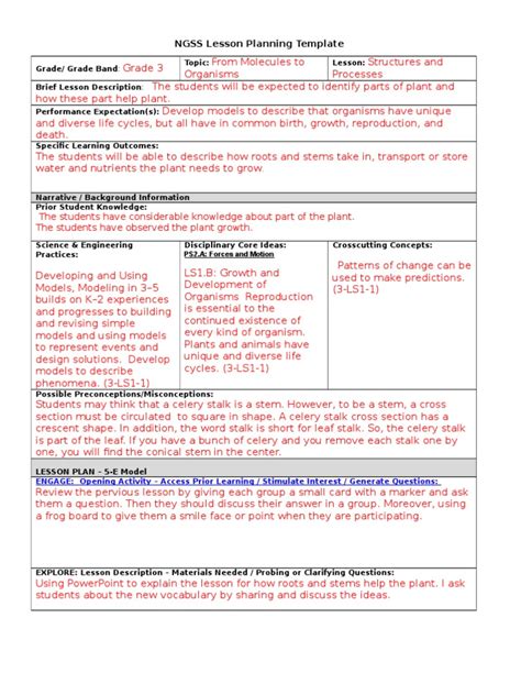 Ngss Lesson Plan Template Free Download For Teachers