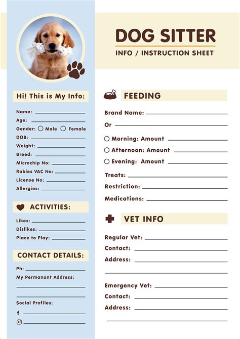 Pet Sitter Instructions Template For Owners