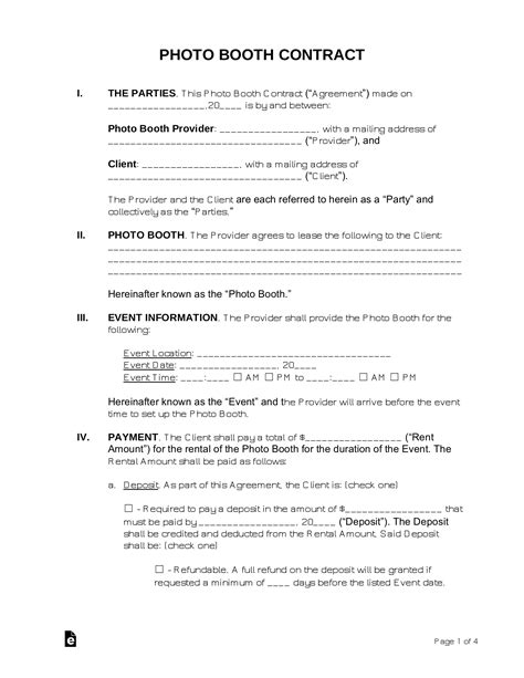 Photo Booth Rental Agreement Contract Template