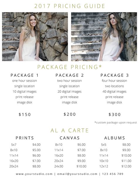 Photographer Pricing Guide Template And Rate Sheet Example