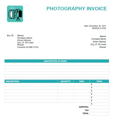 Photography Invoice Template Google Docs Download Free