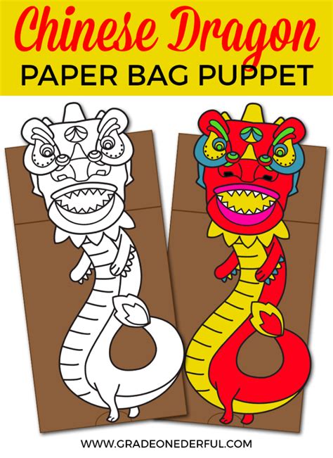 Printable Dragon Paper Bag Puppet Template For Kids