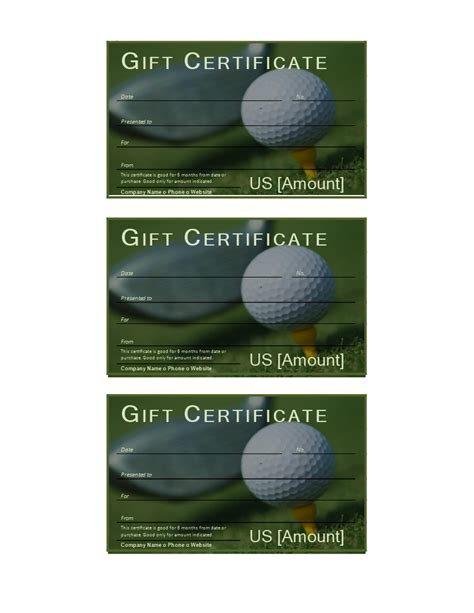 Printable Golf Gift Certificate Template Free Download