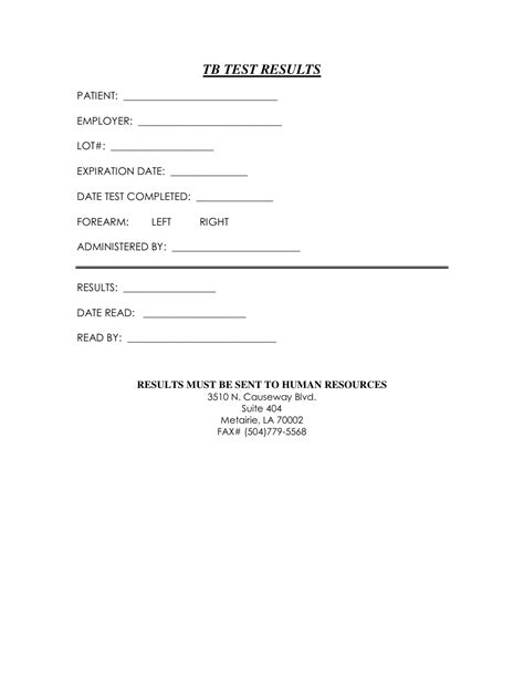 Printable Tb Test Form For Employment Template Download