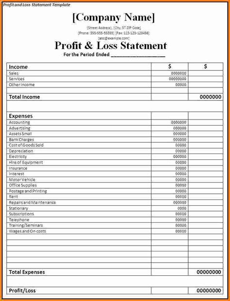 Profit And Loss Statement Template Excel Free Download