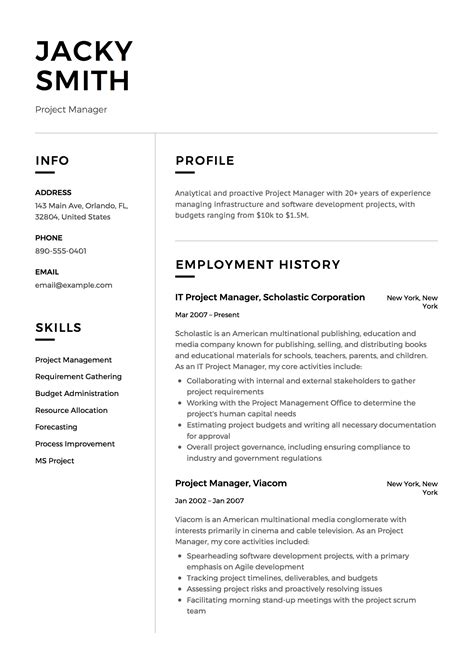 Project Manager Cv Template In Microsoft Word