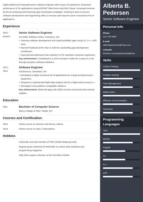 Senior Software Engineer Resume Template Free Download Now