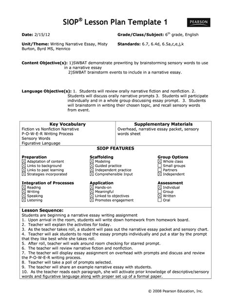 Siop Lesson Plan Template For Effective Instruction