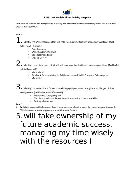 Snhu 107 Module Three Activity Template Guide