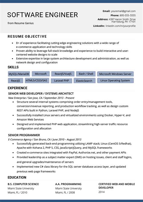 Software Engineer Resume Template For A Perfect Fit