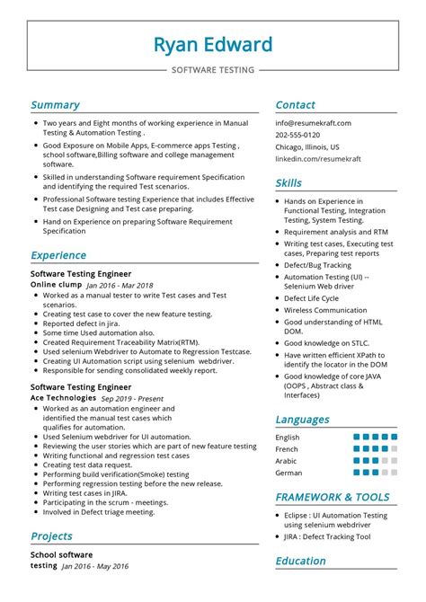 Software Tester Resume Template Free Download Guide