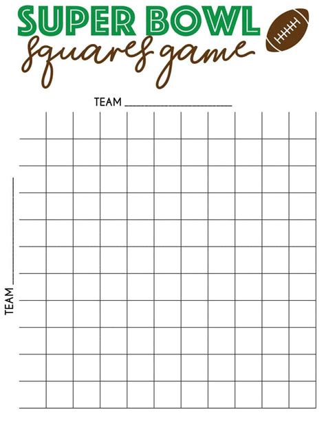 Super Bowl Pool Template Printable Squares Grid