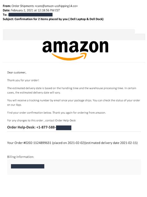 Template Fake Amazon Order Confirmation Alert