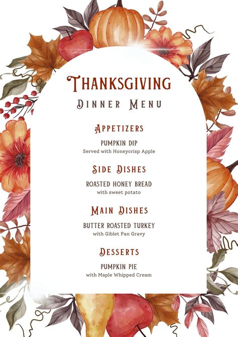 Thanksgiving Dinner Menu Template Ideas