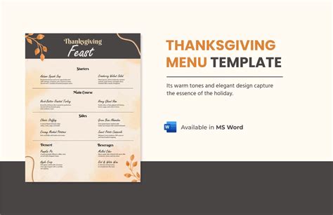 Thanksgiving Menu Template In Word